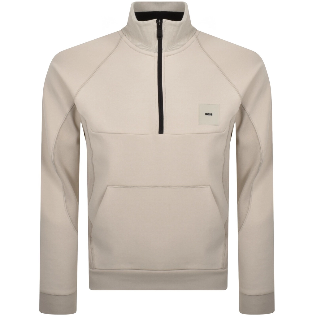 Boss Athleisure BOSS Sweat Rib Quarter Zip Sweatshirt Beige